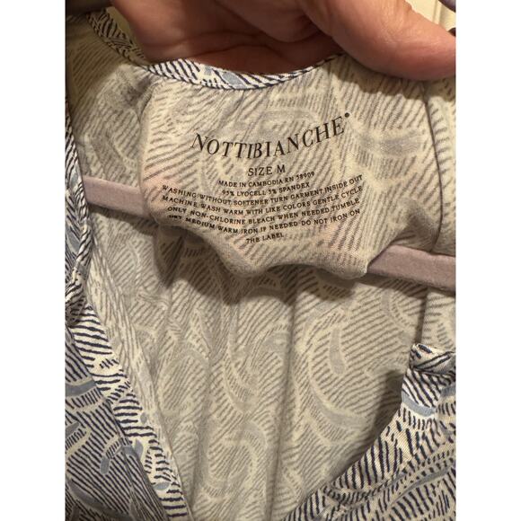 Nottibianche Split Round Neck Short Sleeve Pant 2 Piece Pajama Set Blue White M - Picture 4 of 10